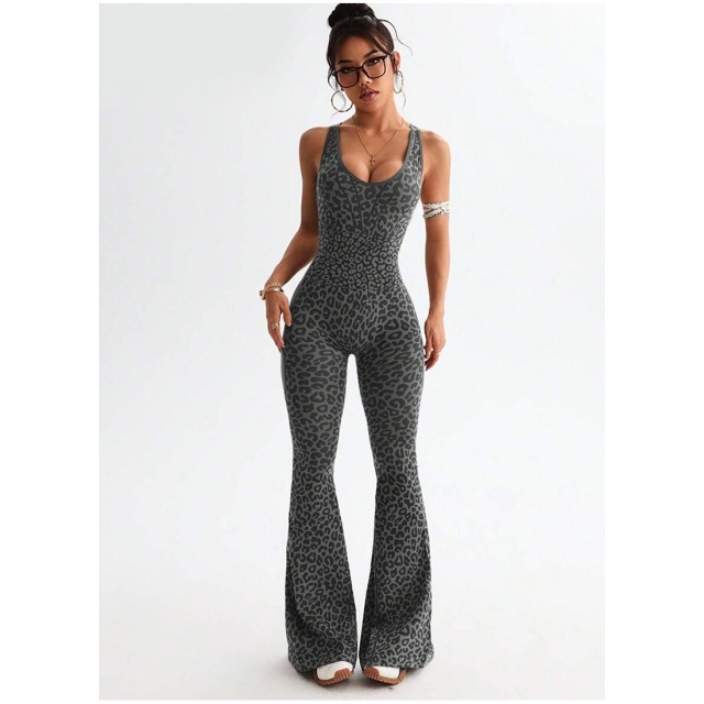 Leopard Printed Yoga Flare Jumpsuit