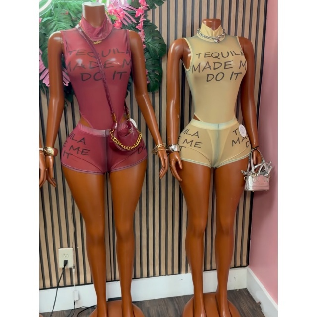 Letters Printed Sheer Mesh Short Set