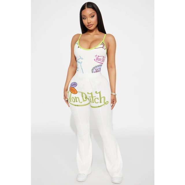 Printed Cami Bodysuit Top Slim Fit Pant Set