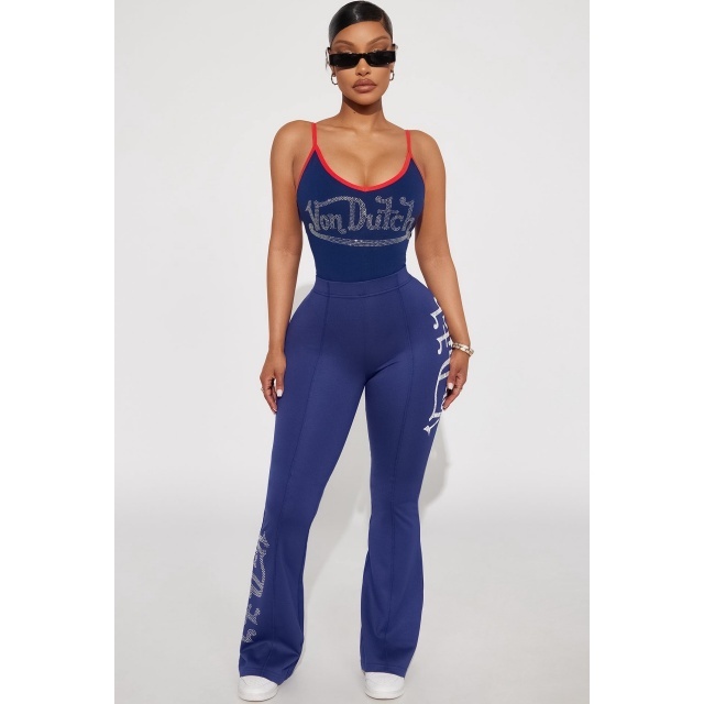Printed Cami Bodysuit Top Slim Fit Pant Set