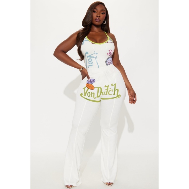 Printed Cami Bodysuit Top Slim Fit Pant Set