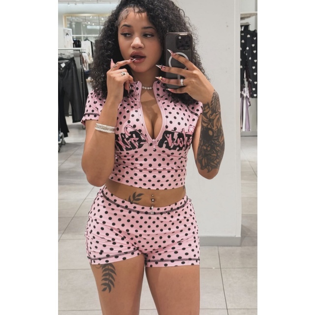 Star Girl Dots Printed Slim Fit Short Set