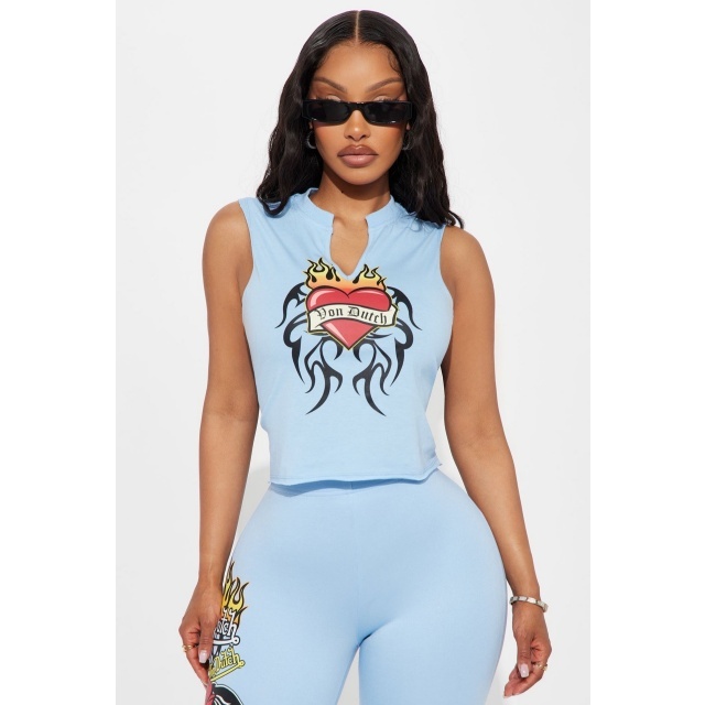 V Neck Sleeveless Tank Top Slim Fit Flare Pant Set