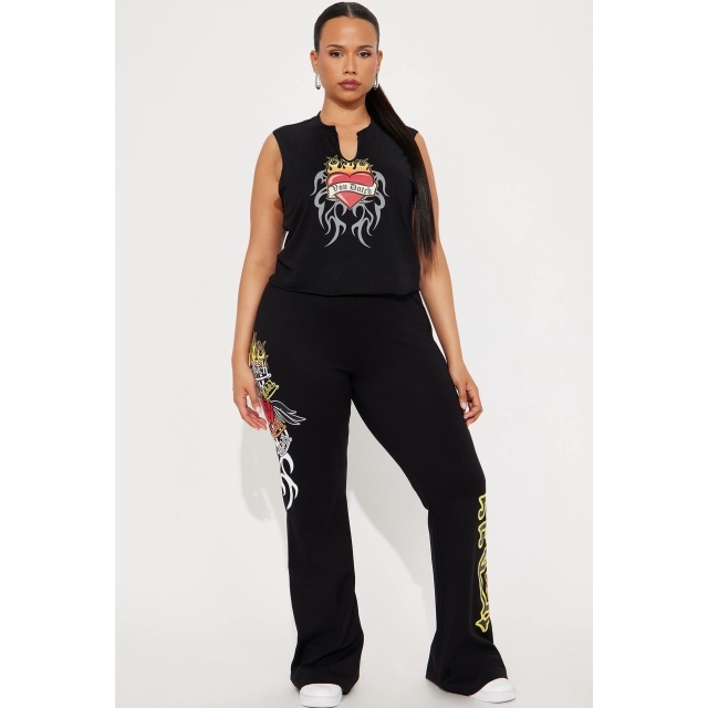 V Neck Sleeveless Tank Top Slim Fit Flare Pant Set