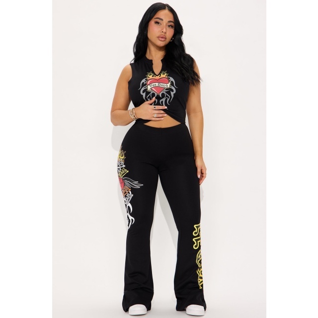 V Neck Sleeveless Tank Top Slim Fit Flare Pant Set