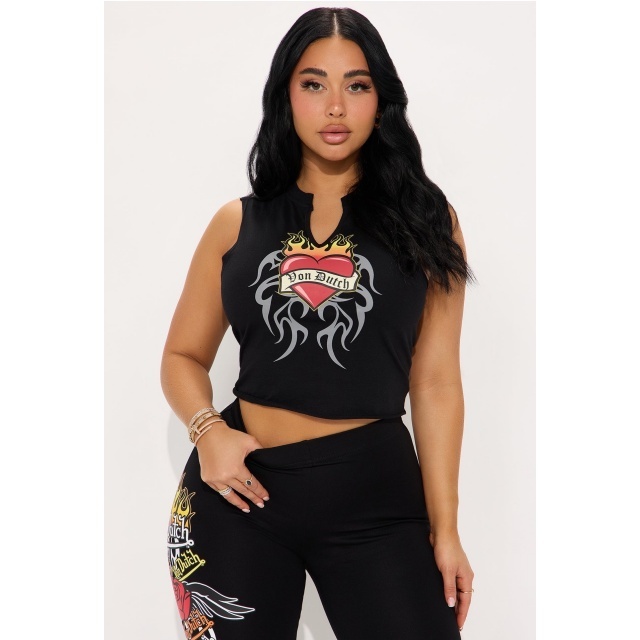 V Neck Sleeveless Tank Top Slim Fit Flare Pant Set