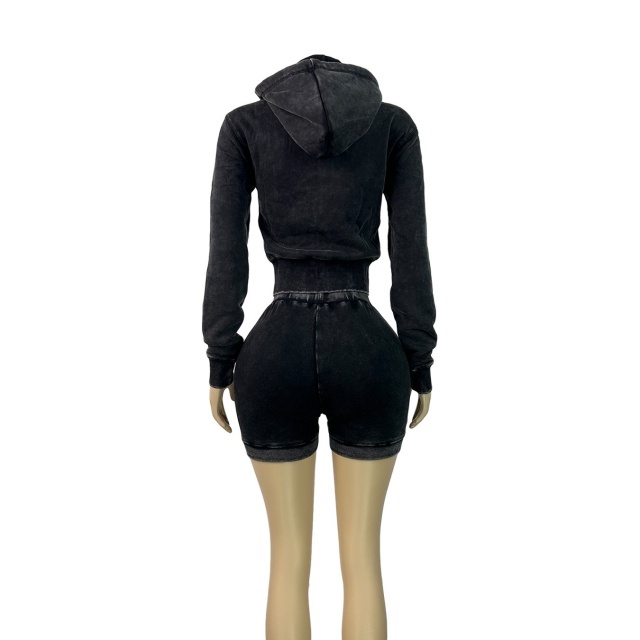 Washed Distressed Slim Shorts Set