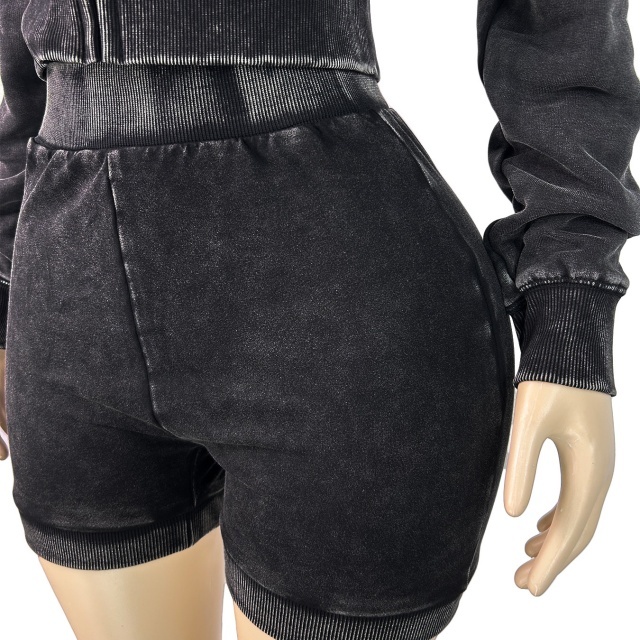 Washed Distressed Slim Shorts Set