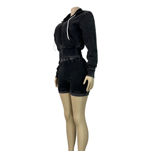 Washed Distressed Slim Shorts Set