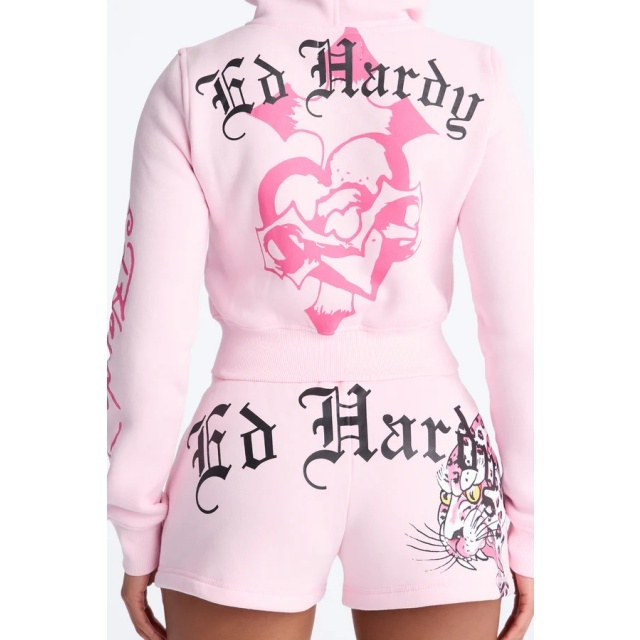 Zipped Up Hoodies Top Printed Short Set