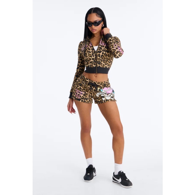 Zipped Up Hoodies Top Printed Short Set