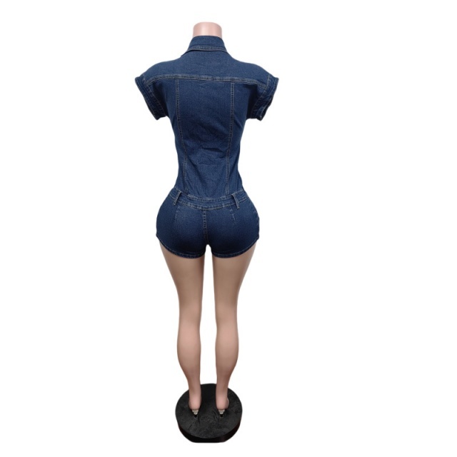 Buttons Down Washed Denim Romper