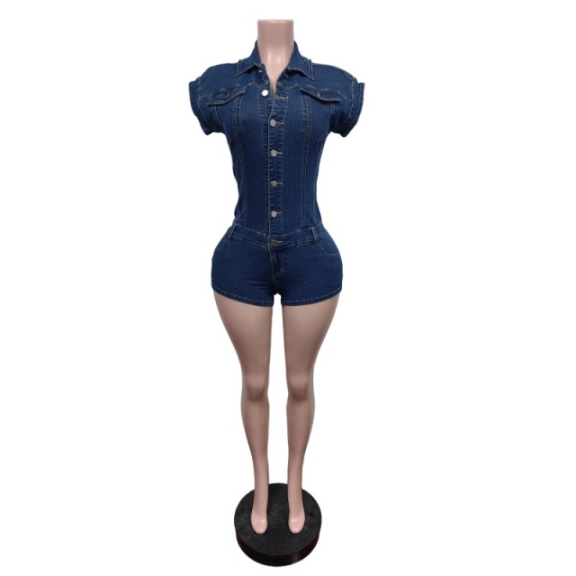 Buttons Down Washed Denim Romper