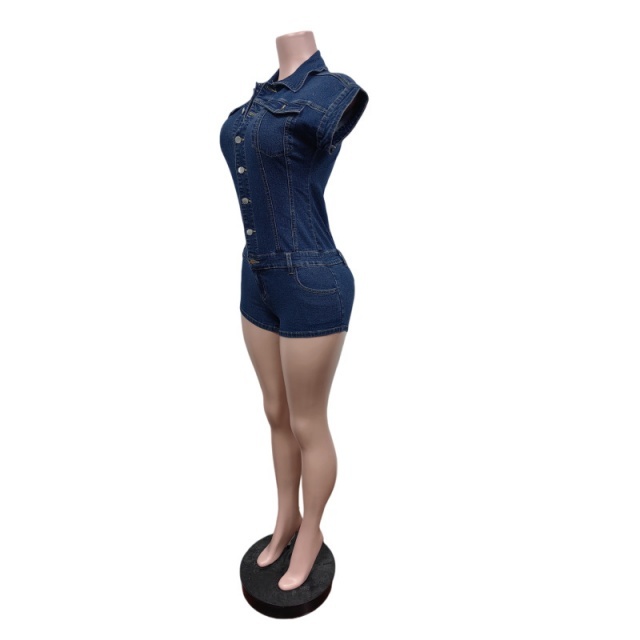 Buttons Down Washed Denim Romper