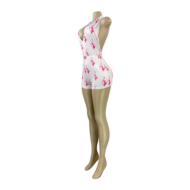 Printed Deep V Halter Neck Slim Fit Romper
