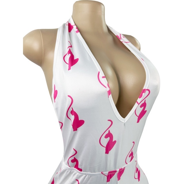 Printed Deep V Halter Neck Slim Fit Romper