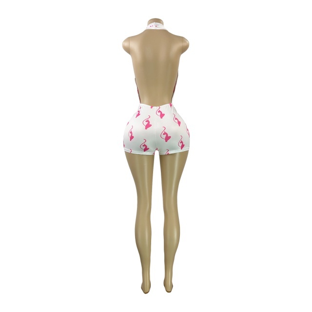 Printed Deep V Halter Neck Slim Fit Romper