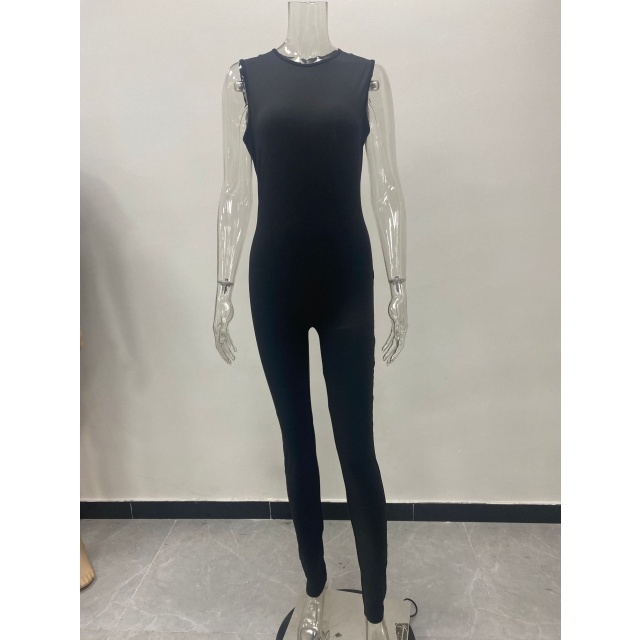 Solid Color Sleeveless Slim Fit Jumpsuit