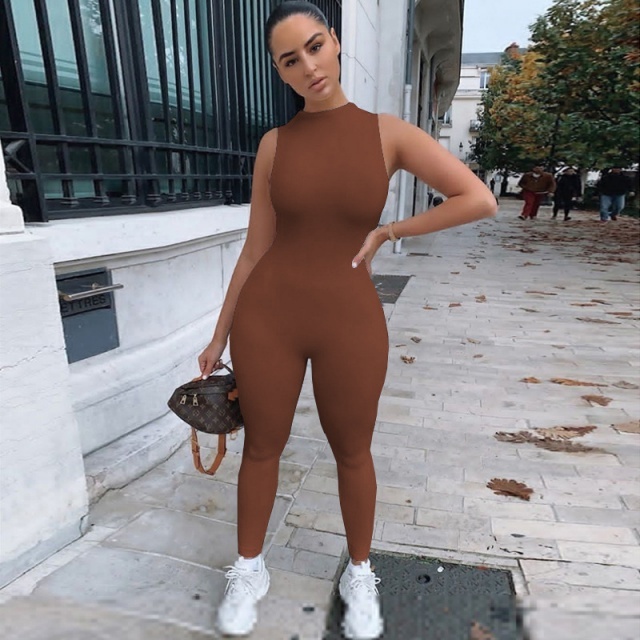 Solid Color Sleeveless Slim Fit Jumpsuit