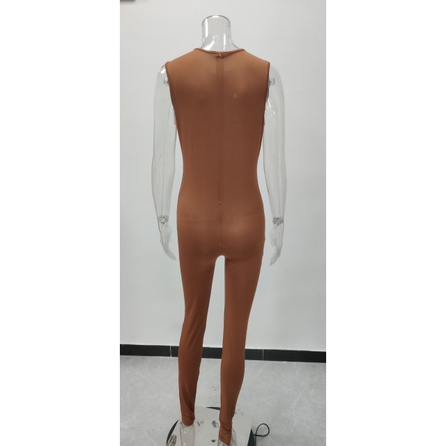 Solid Color Sleeveless Slim Fit Jumpsuit