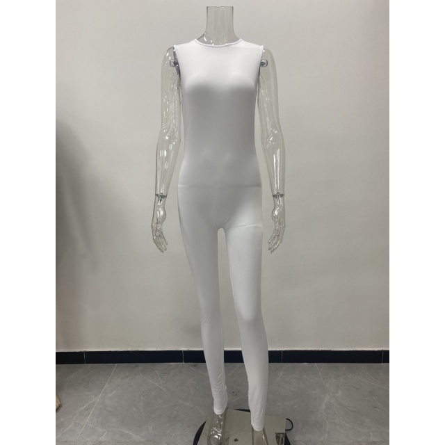 Solid Color Sleeveless Slim Fit Jumpsuit