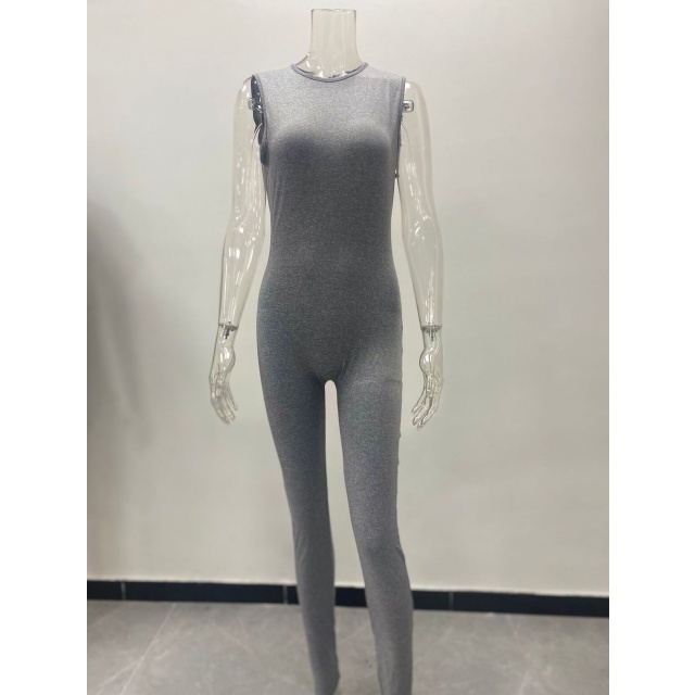 Solid Color Sleeveless Slim Fit Jumpsuit