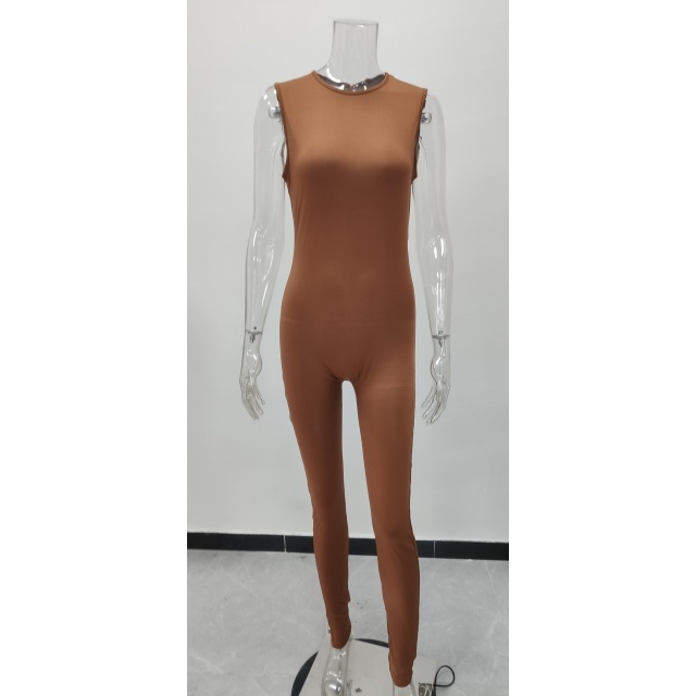 Solid Color Sleeveless Slim Fit Jumpsuit