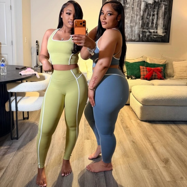 Contrast Color Sport Yogawear Pant Set