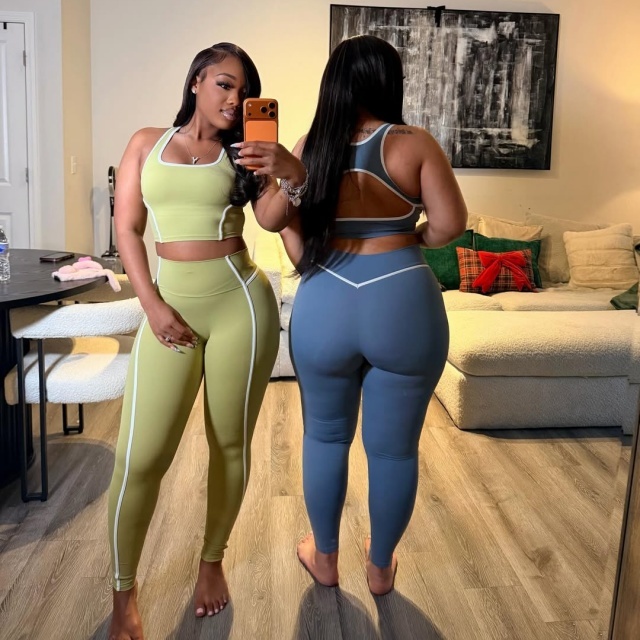 Contrast Color Sport Yogawear Pant Set