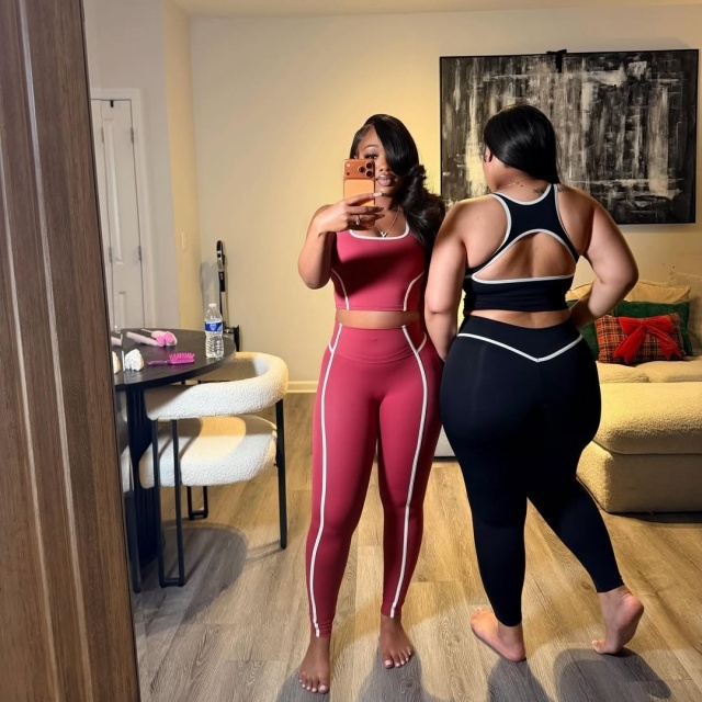 Contrast Color Sport Yogawear Pant Set