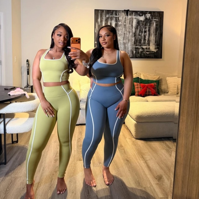 Contrast Color Sport Yogawear Pant Set