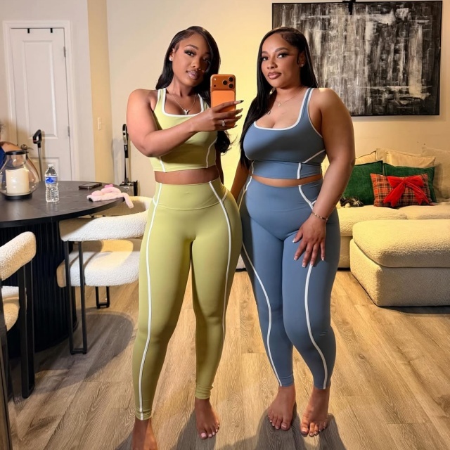 Contrast Color Sport Yogawear Pant Set