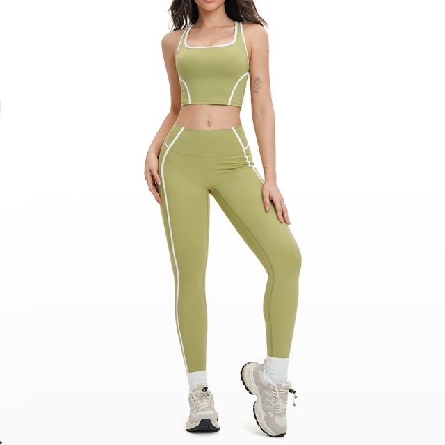 Contrast Color Sport Yogawear Pant Set