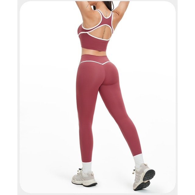 Contrast Color Sport Yogawear Pant Set