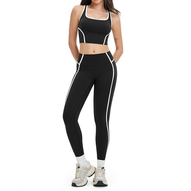 Contrast Color Sport Yogawear Pant Set