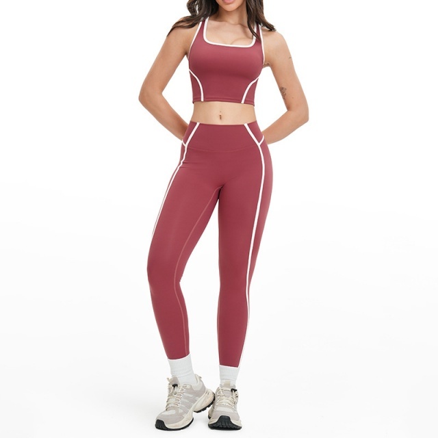 Contrast Color Sport Yogawear Pant Set