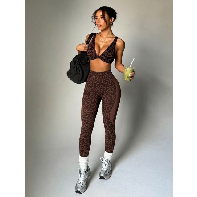 Leopard Printed Crop Top Yoga Pant Set