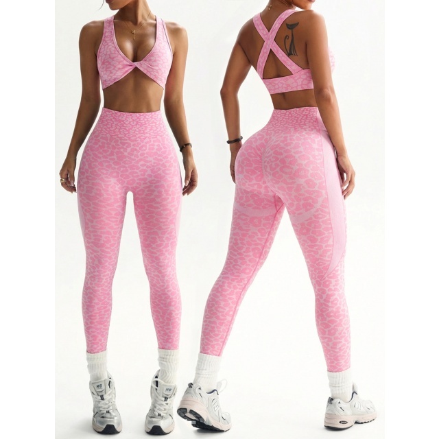 Leopard Printed Crop Top Yoga Pant Set