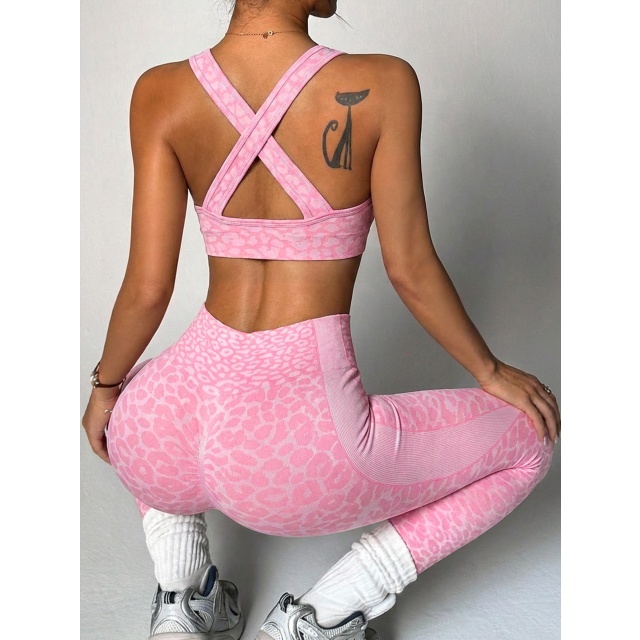 Leopard Printed Crop Top Yoga Pant Set