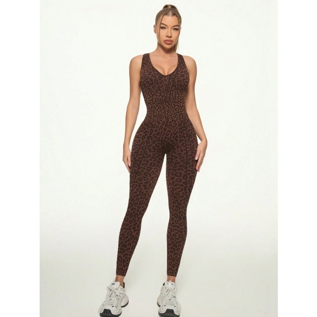 Leopard Printed Sport Yoga Wear Jumpsuit