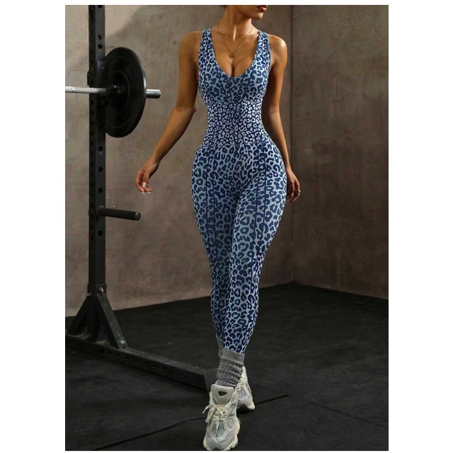 Leopard Printed Sport Yoga Wear Jumpsuit