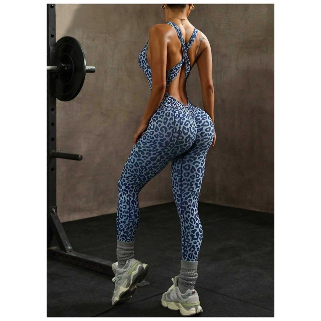 Leopard Printed Sport Yoga Wear Jumpsuit