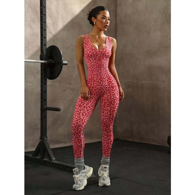 Leopard Printed Sport Yoga Wear Jumpsuit