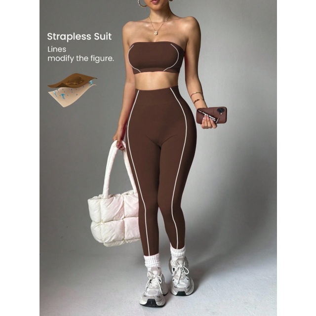 Strapless Tube Top Activewear Pant Set