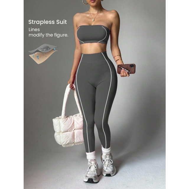 Strapless Tube Top Activewear Pant Set