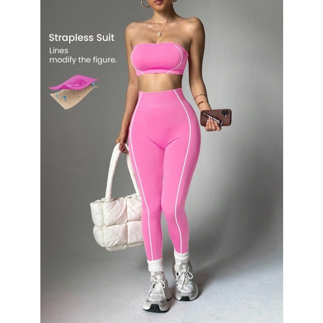 Strapless Tube Top Activewear Pant Set