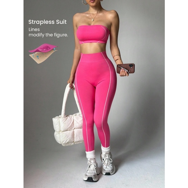 Strapless Tube Top Activewear Pant Set