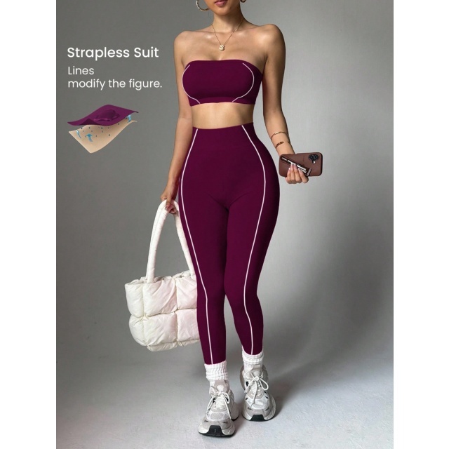 Strapless Tube Top Activewear Pant Set