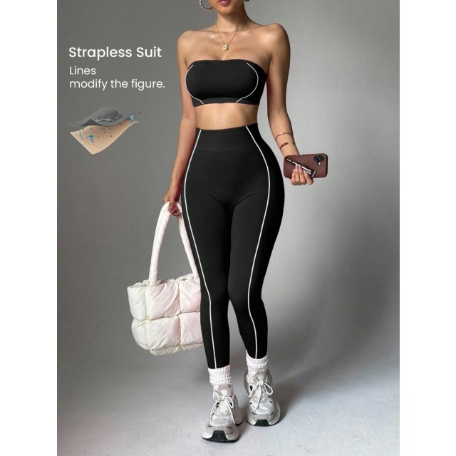 Strapless Tube Top Activewear Pant Set