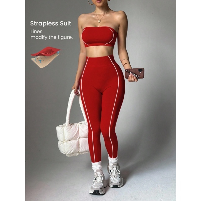 Strapless Tube Top Activewear Pant Set